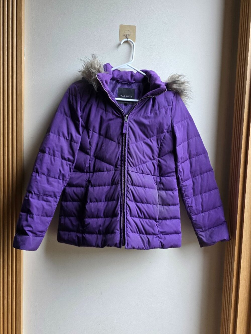 Talbots Synthetic Fur Trimmed Purple Puffer Jacket Size XS